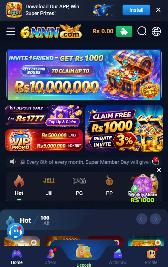 6nnn game home dashboard