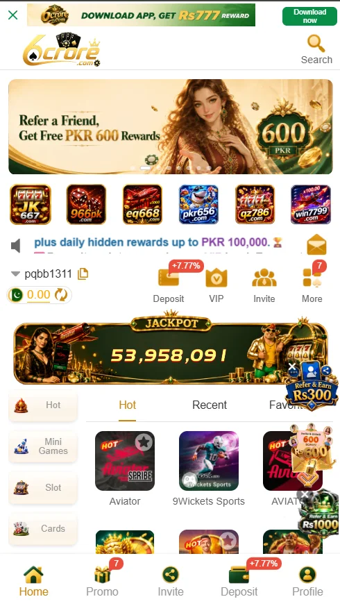 6crore game home dashboard