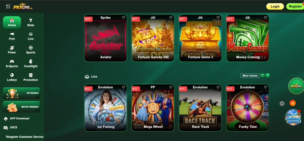 pkrone game home screen