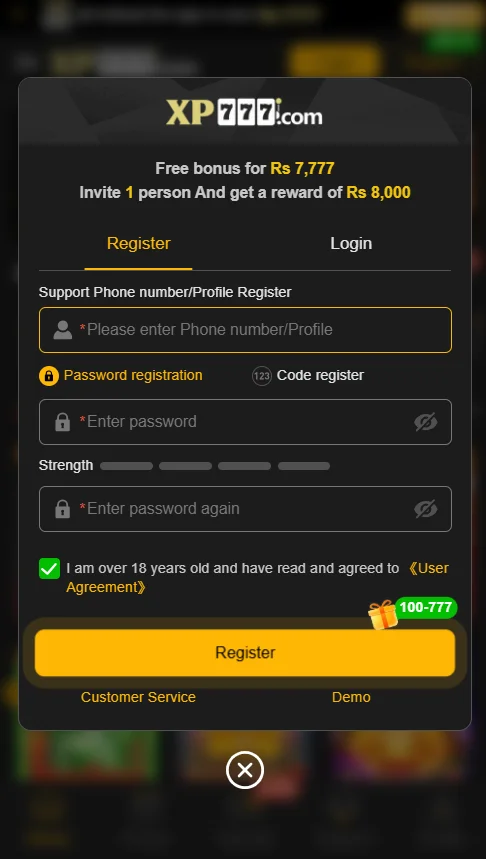 xp777-game-login-and-reistration-interface